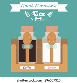 Coffee and Sugar. Wedding card. Vector illustration