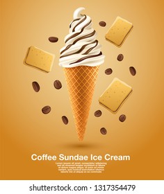 Coffee Sundae Soft Serve : Vector Illustration