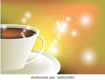 coffee and sunlight. cup of beverage on abstract multicolor background