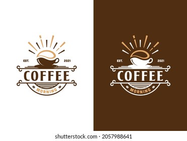 Coffee with sunrise. Coffee morning, coffee cafe logo illustration design template