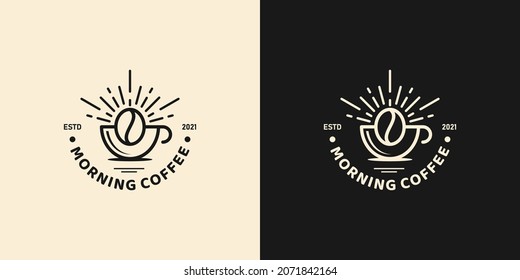 Coffee with sunrise. Coffee morning, coffee cafe logo illustration design template