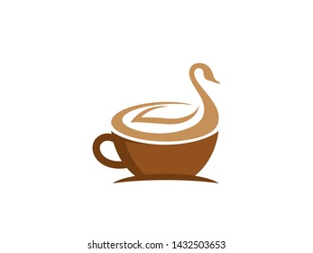 Coffee and Swan Logo Template, Icon, Symbol