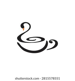 Coffee Swan logo vector illustration featuring an elegant swan seamlessly integrated with a coffee cup and steam elements in a clean modern design. Perfect for cafés, coffee shops, premium beverage brands, bakery logos, restaurant branding, packaging, websites, mobile apps, and creative graphic design projects. Fully editable and isolated on a white background.