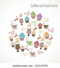 Coffee and sweet food icons