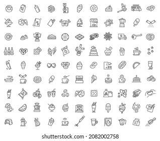 Coffee and sweet food vector icons. Chocolate and Bakery