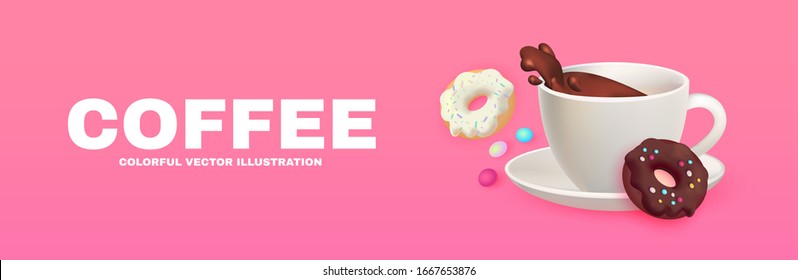 Coffee and Sweets. Chocolate and Donut. Candy. Cute and Delicious. Cafe Ad Design Template.
