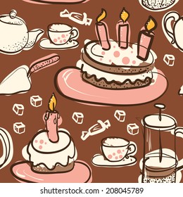 Coffee and sweets doodles seamless pattern