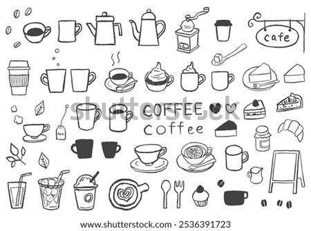 Coffee and sweets hand drawn illustration set