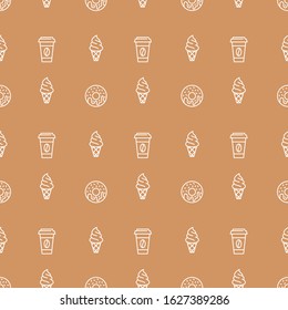 Coffee and sweets seamless pattern. Donuts, ice cream, coffee to go. Food and drink vector illustration.