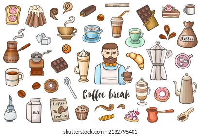 Coffee and sweets. Set of hand drawn vector doodle design elements.