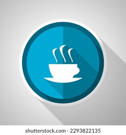 Coffee symbol, flat design vector blue icon with long shadow