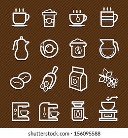 Coffee symbol line icon on brown background vector illustration