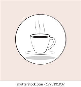 Símbolo de café en una taza dentro de un círculo blanco. Aislado sobre un fondo beige. Adecuado para logotipos, pegatinas, emblemas y banners.