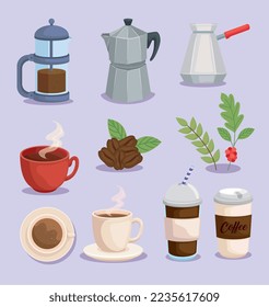 coffee symbol set on purple background