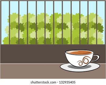 Coffee symbol and tree background in the break time concept illustration