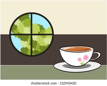 Coffee symbol and tree background in the break time concept illustration