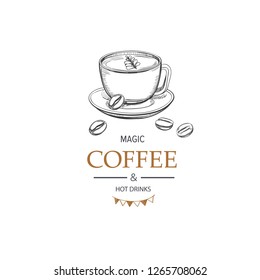Coffee symbol. Vector hand drawn illustrations.  Sketch style. Isolated objects