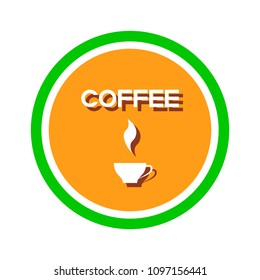 Coffee- A symbolic image of a round shape with a cup of coffee. The image uses only a flat fills .
