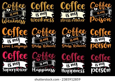 Coffee T shirt Design set, Coffee typography t shirt bundle
