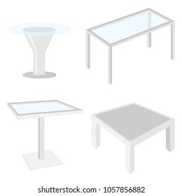 Coffee table in 3D. Realistic coffee tables with glass. A set of realistic 3D tables. Flat design, vector illustration, vector.