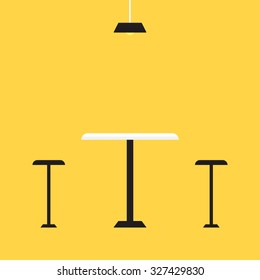Coffee table and chair with flat design on yellow background, vector illustration