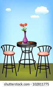 Coffee table with chairs, illustration