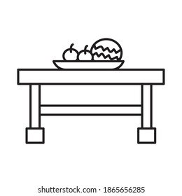 coffee table with decorative objects over white background, line style, vector illustration