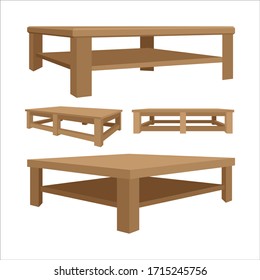 Mesa de café. Diferentes estilos mesas bajas de madera colección de ilustraciones vectoriales. Parte del conjunto. 
