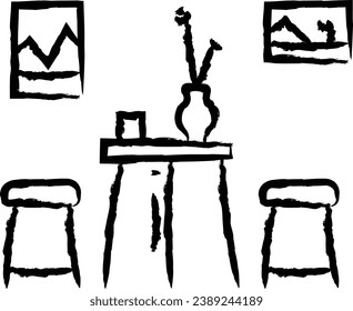 Coffee table hand drawn vector illustration