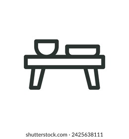 Icono aislado de la mesa de centro, símbolo del vector de la tabla baja con el trazo editable