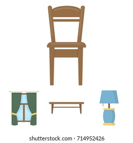A coffee table, a lamp, curtains, a chair.Furniture set collection icons in cartoon style vector symbol stock illustration web.