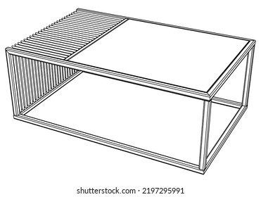 Coffee table line vector illustration, isolated on white background.
