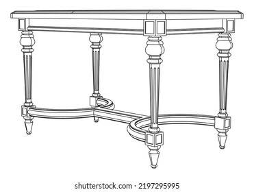 Coffee table line vector illustration, isolated on white background.