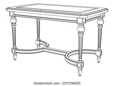 Coffee table line vector illustration, isolated on white background.