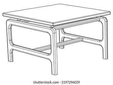 Coffee table line vector illustration, isolated on white background.