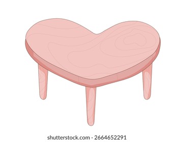 Couchtisch auf kleinen Beinen. Herzförmige Tischplatte. Innentisch. Innenausstattung. Wohnungsmöbel. Cartoon-Stil. Vektorgrafik.