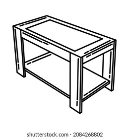 Coffee Table Part of Furniture and Home Equipment Hand Drawn Icon Set Vector.
