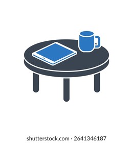 Coffee table with a tablet and mug icon