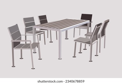 Coffee table and three Four and seven chairs Different Colors vector illustration.