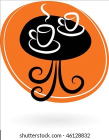 Tabla de café con dos tazas sobre fondo naranja - ilustración vectorial