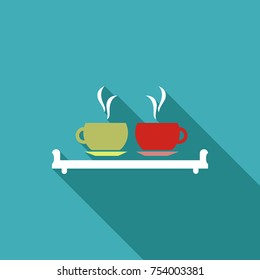 Coffee table with two cups of steaming coffee