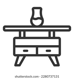 Coffee table with vase - icon, illustration on white background, outline style