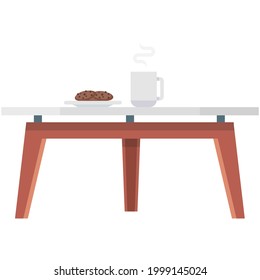 Coffee table vector with cookie and hot drink in cup