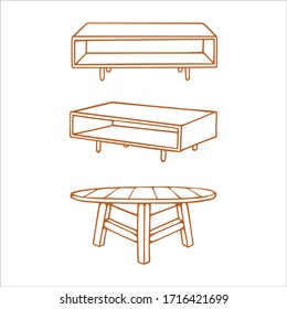 Coffee tables. Hand drawn different coffee tables vector illustrations collection. Part of set. 