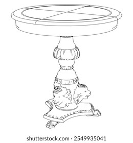 Conjunto de iconos de contorno de mesas de café. Mesas de arte de línea para la decoración de la sala de estar. Mesas de bocetos lineales barrocos y clásicos elegantes. Ilustración vectorial de contorno aislado sobre fondo blanco.