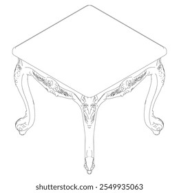 Coffee tables outline icon set. Line art tables for living room decor. Elegant baroque and classical linear sketches tables. Outline vector illustration isolated on white background.