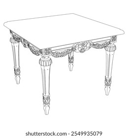 Coffee tables outline icon set. Line art tables for living room decor. Elegant baroque and classical linear sketches tables. Outline vector illustration isolated on white background.