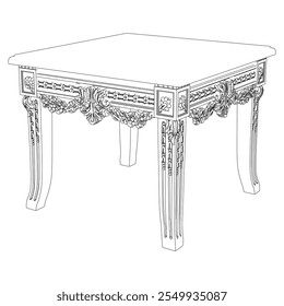 Coffee tables outline icon set. Line art tables for living room decor. Elegant baroque and classical linear sketches tables. Outline vector illustration isolated on white background.