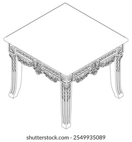 Coffee tables outline icon set. Line art tables for living room decor. Elegant baroque and classical linear sketches tables. Outline vector illustration isolated on white background.