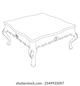 Conjunto de iconos de contorno de mesas de café. Mesas de arte de línea para la decoración de la sala de estar. Mesas de bocetos lineales barrocos y clásicos elegantes. Ilustración vectorial de contorno aislado sobre fondo blanco.